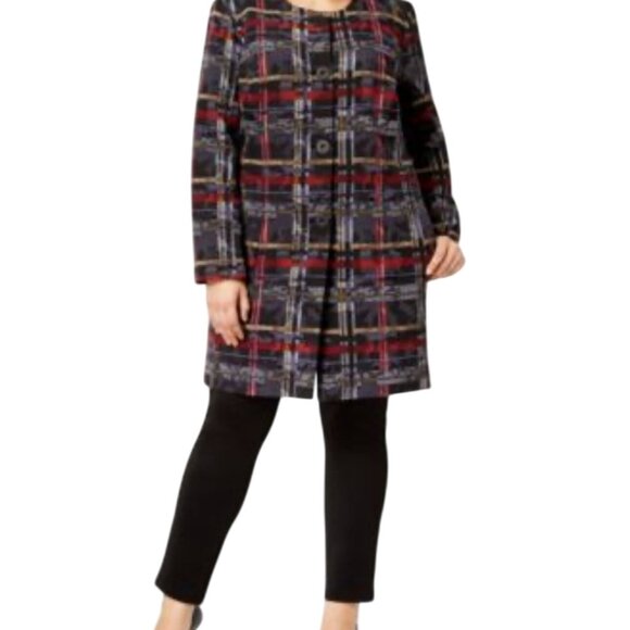 Nine West Womens Plaid Button-Up Crepe Toper Jackets Size 12 Lined /Multicolored - Picture 1 of 12